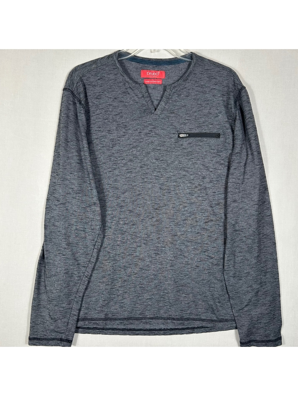 Bruno Milano Men's Casual Large Gray Longsleeve Shirt with Chest Zipper